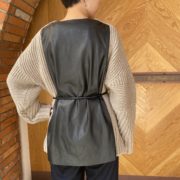 AKIRANAKA back leather knit pullover